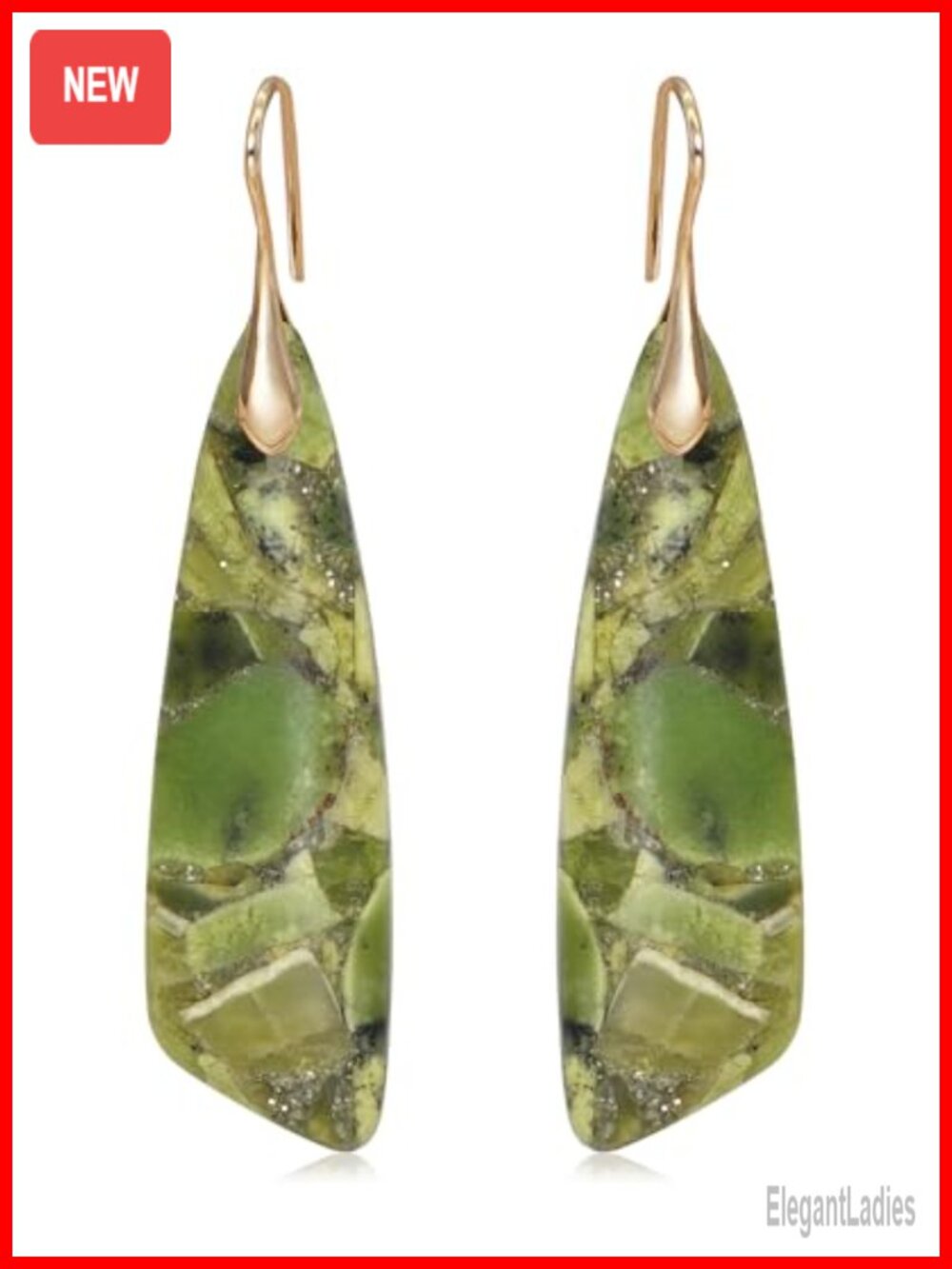 Natural Stone Triangle Dangle Drop Earrings Boho Chic